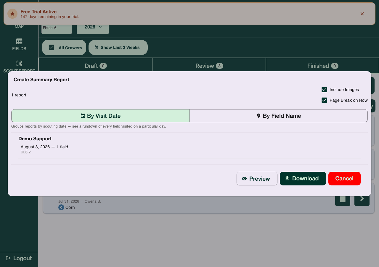 Create Summary Report dialog