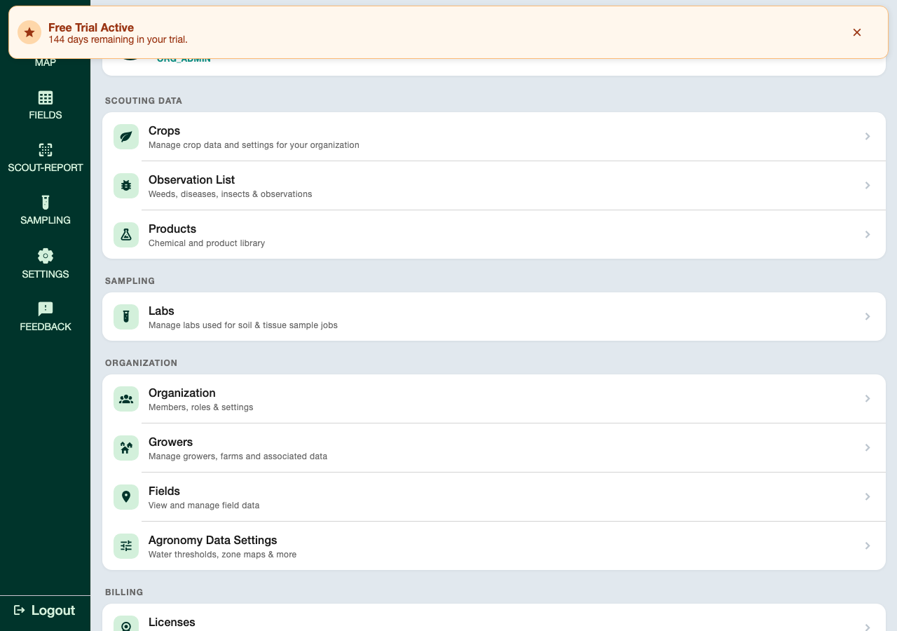 The Settings menu