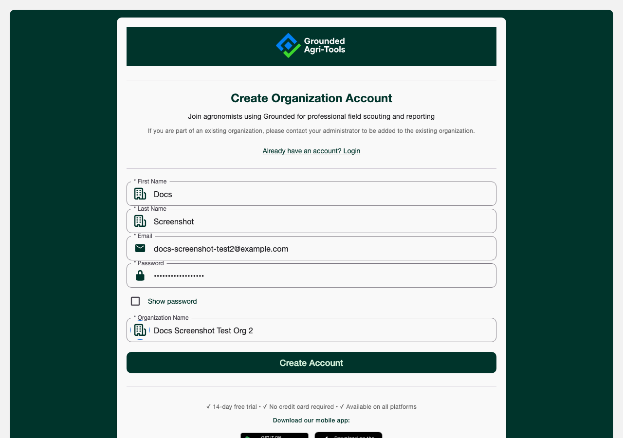 Filled-out sign up form