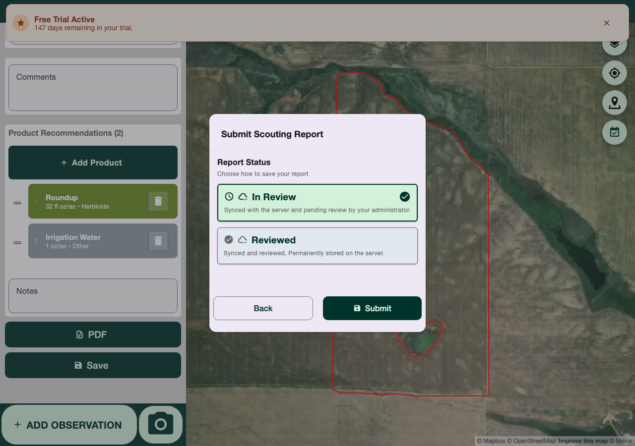 Submit Scouting Report status dialog